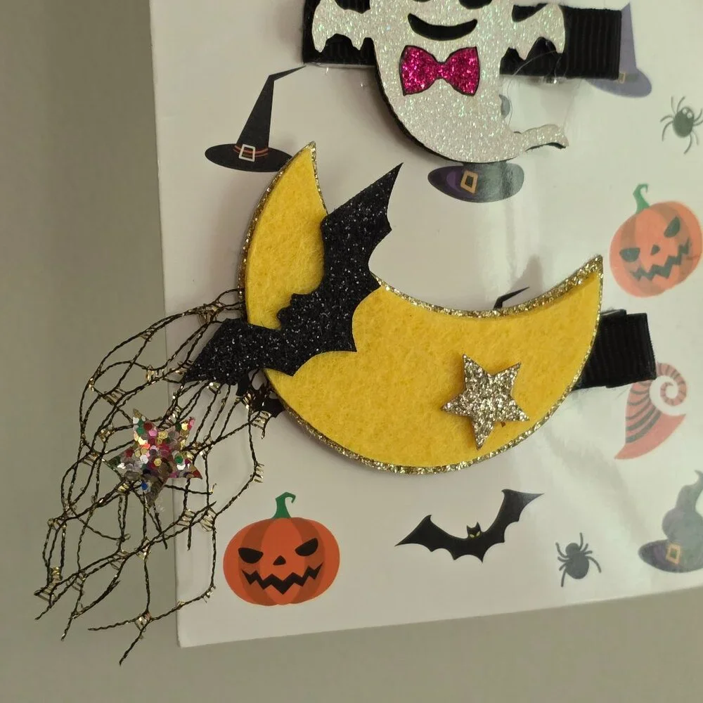 Girls Cute Halloween Hair Clips | 3D Glitter Pinch Clip | Set of 5 | NEW